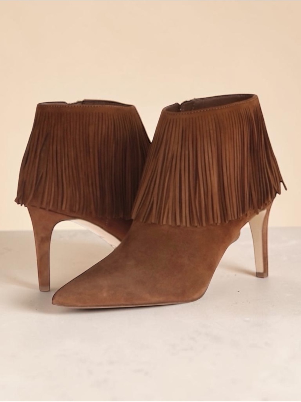 Sam Edelman Kandice COGNAC Suede
Pointed Toe Fringe Ankle Boot Bootie